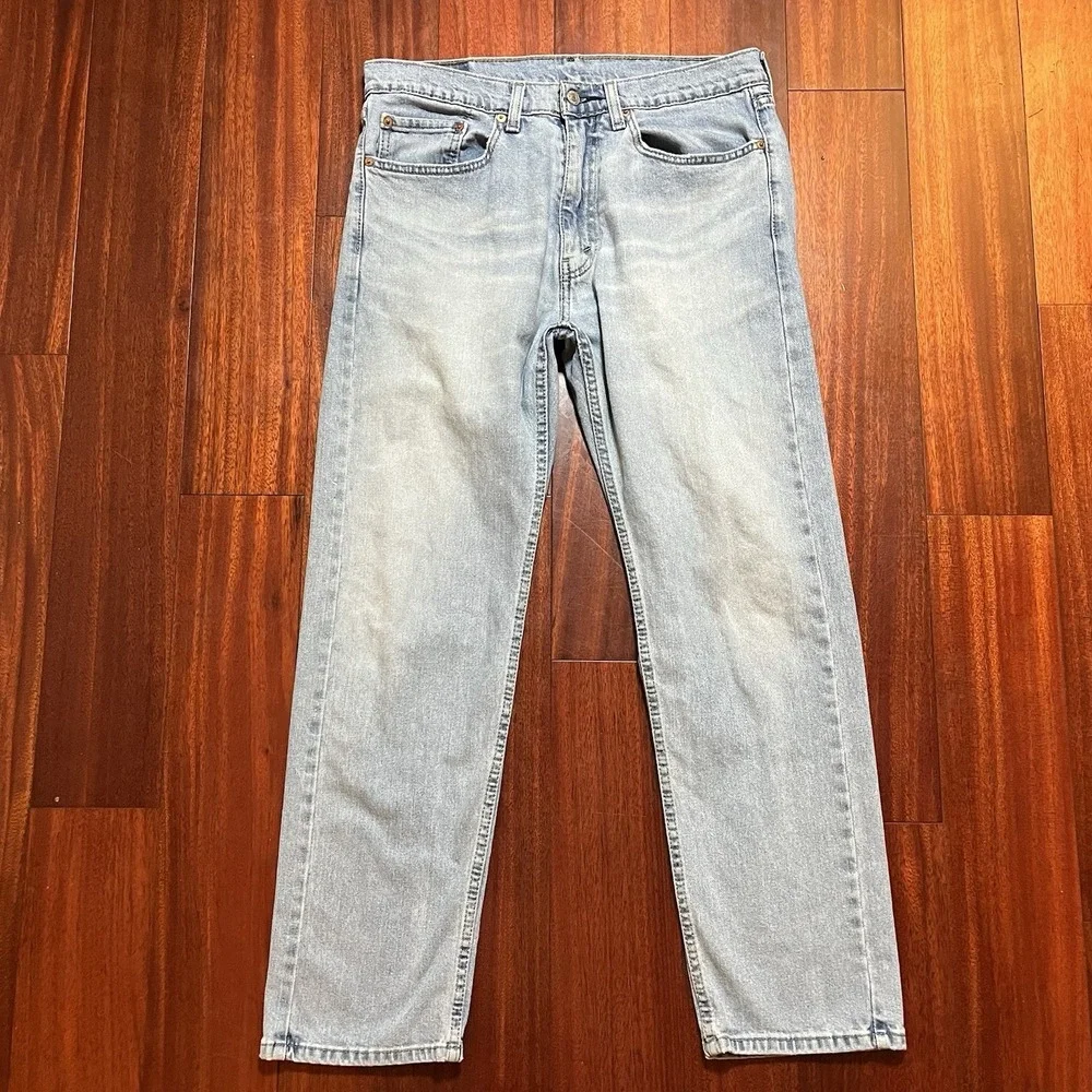 Levis Jeans Mens 34x29 505 Blue Denim Regular Straight Leg Light Wash Cotton